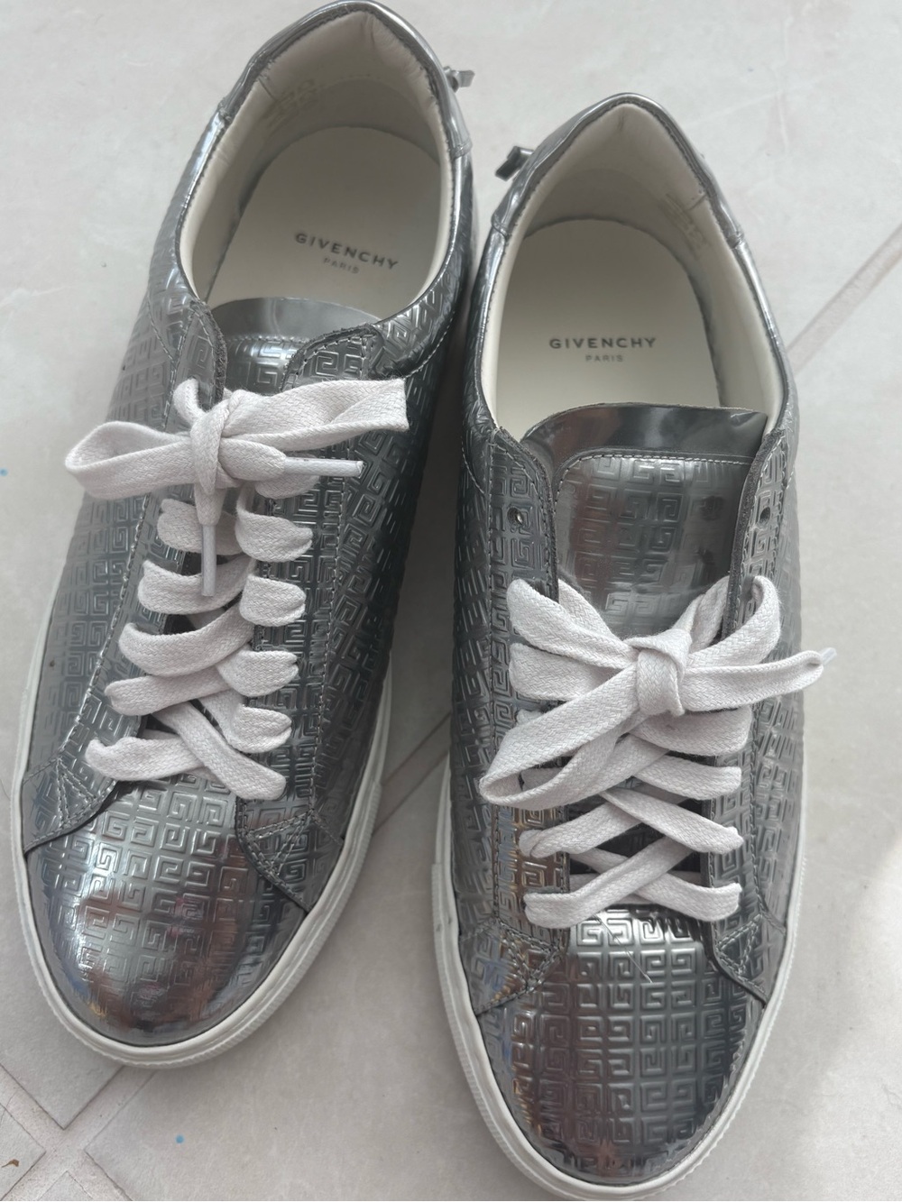 Givenchy Metallic Silver Embossed Leather Sneakers